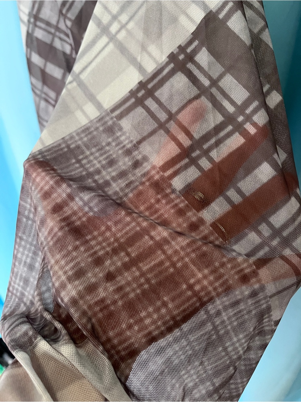 Plaid Mesh Assymetrical Midi Dress with Ruching - Women's Large - Picture 4 of 4